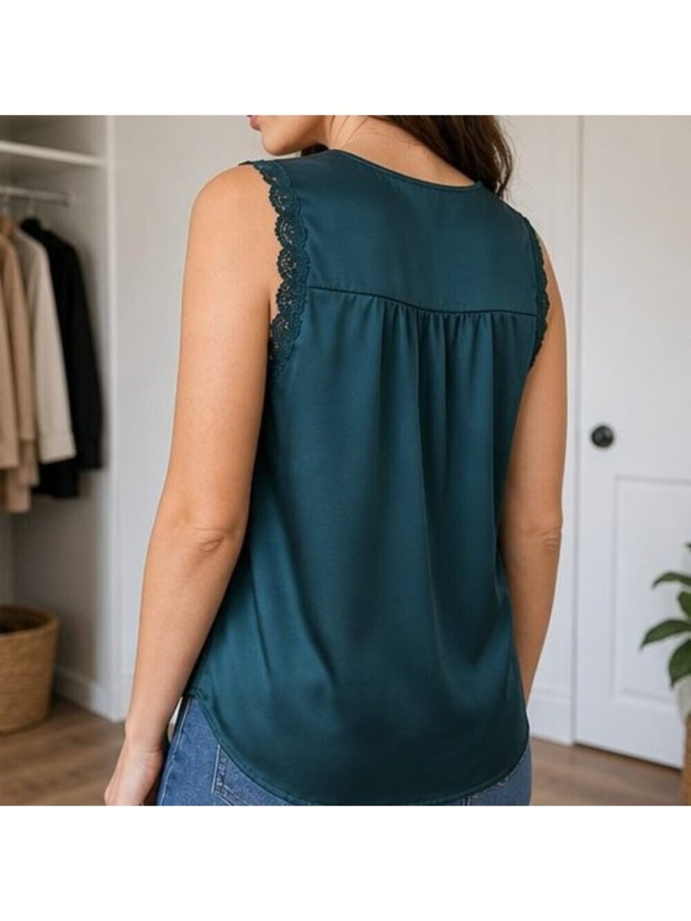 Teal Lace Trim Top - Picture 3 of 6